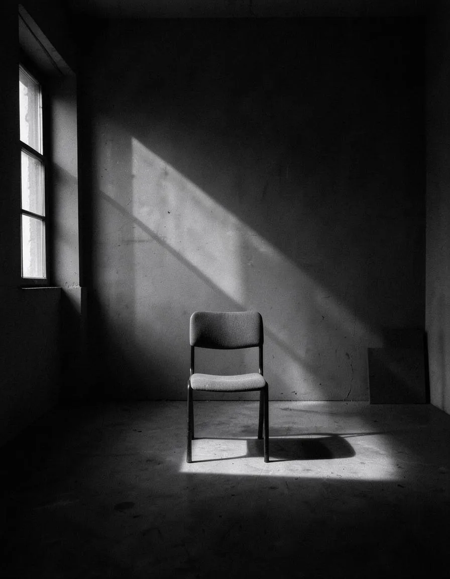 Chaise vide dans une pièce sombre, placeholder du chapitre sur le doute