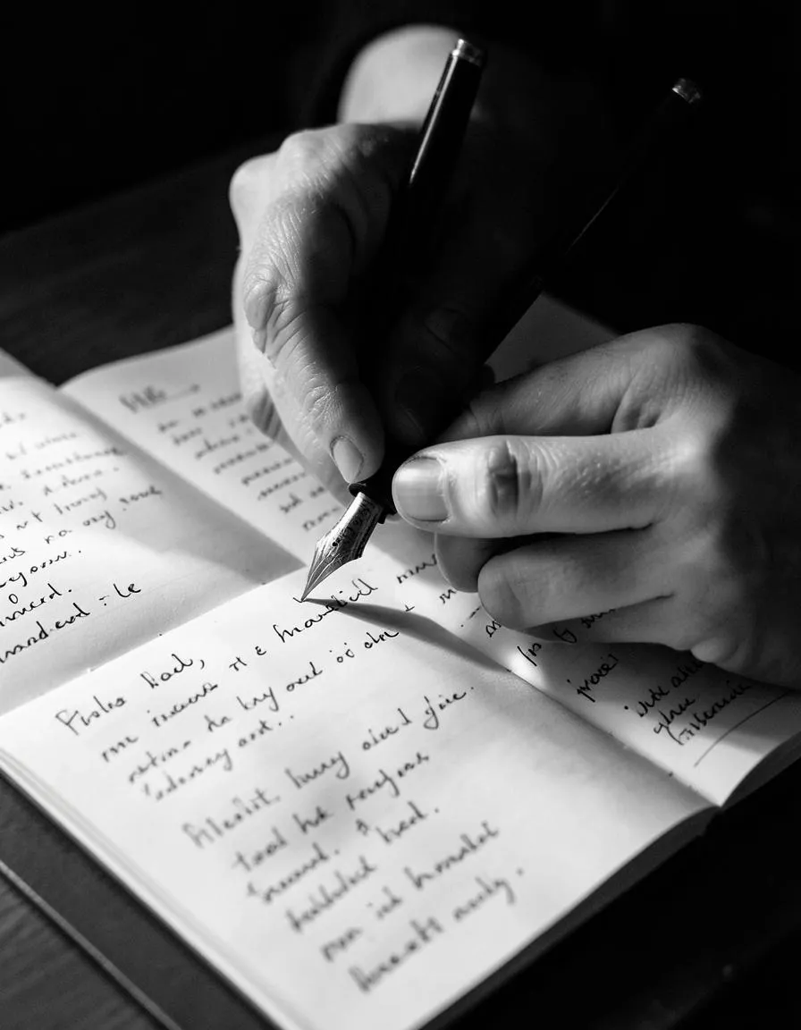 Mains écrivant au stylo plume, placeholder du chapitre sur l'écriture